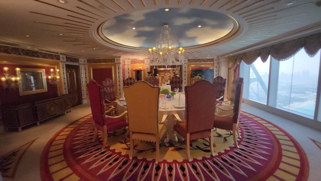 Dining table inside the Royal Suite