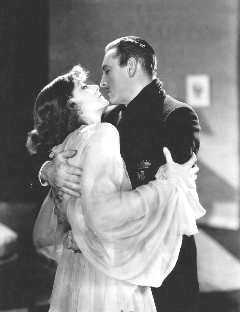 Scene from the 1932 film Grand Hotel picturing Greta Garbo and John Barrymore.