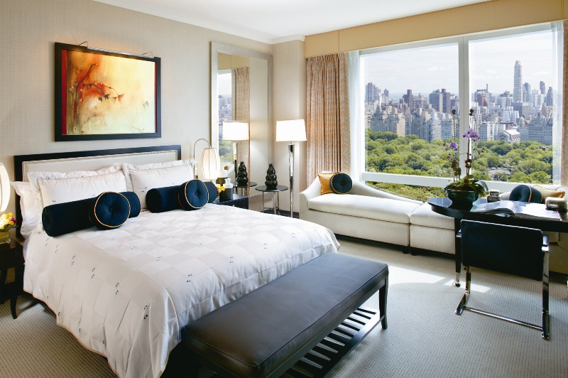 Interior view of a Central Park view room at Mandarin Oriental, New York